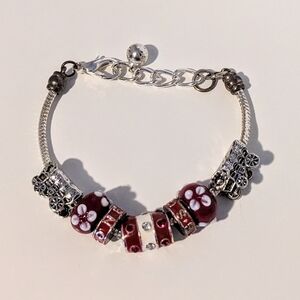 Elegant Silver and Red OU Charm Bracelet